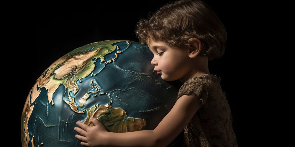 Child hugging earth