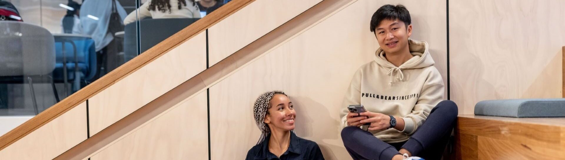 Students on library stairs