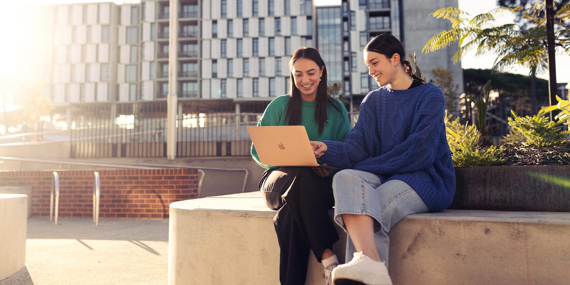 Two students using a laptop