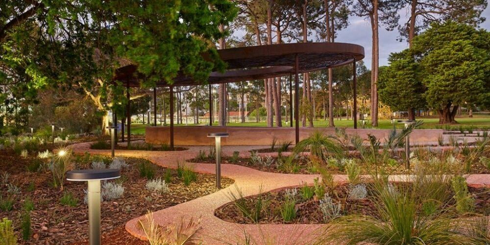 Path leading to Yarning Circle surrounded by trees