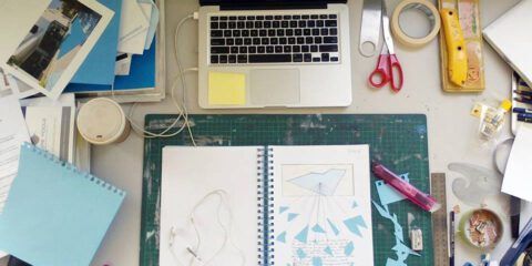 Student sketchbook filled with works in progress