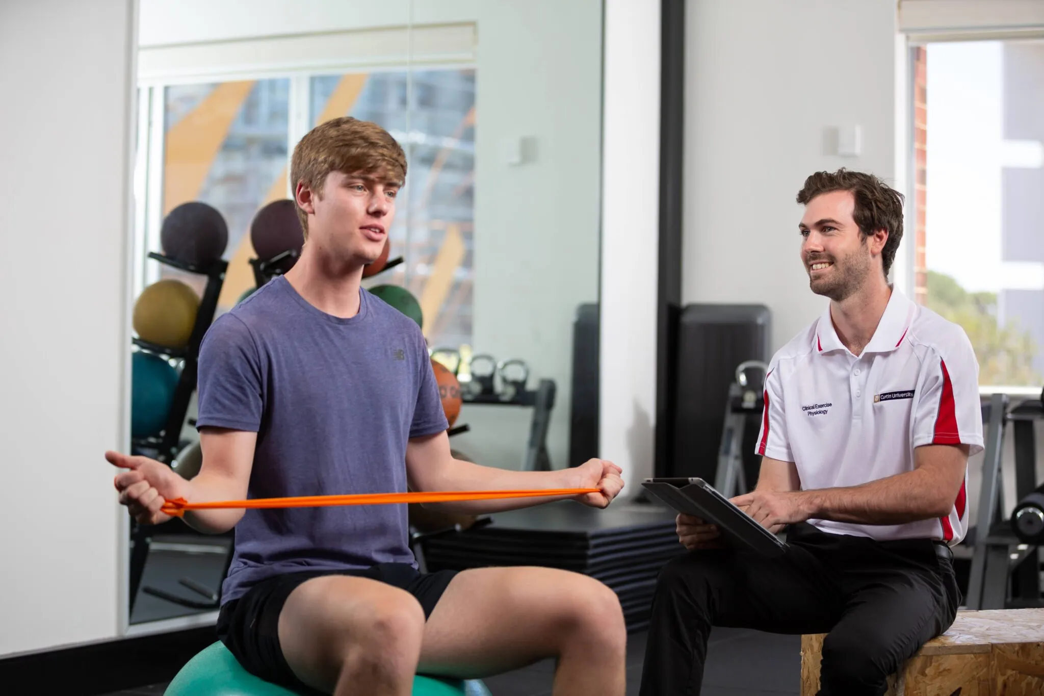Patient engaging in shoulder exercises