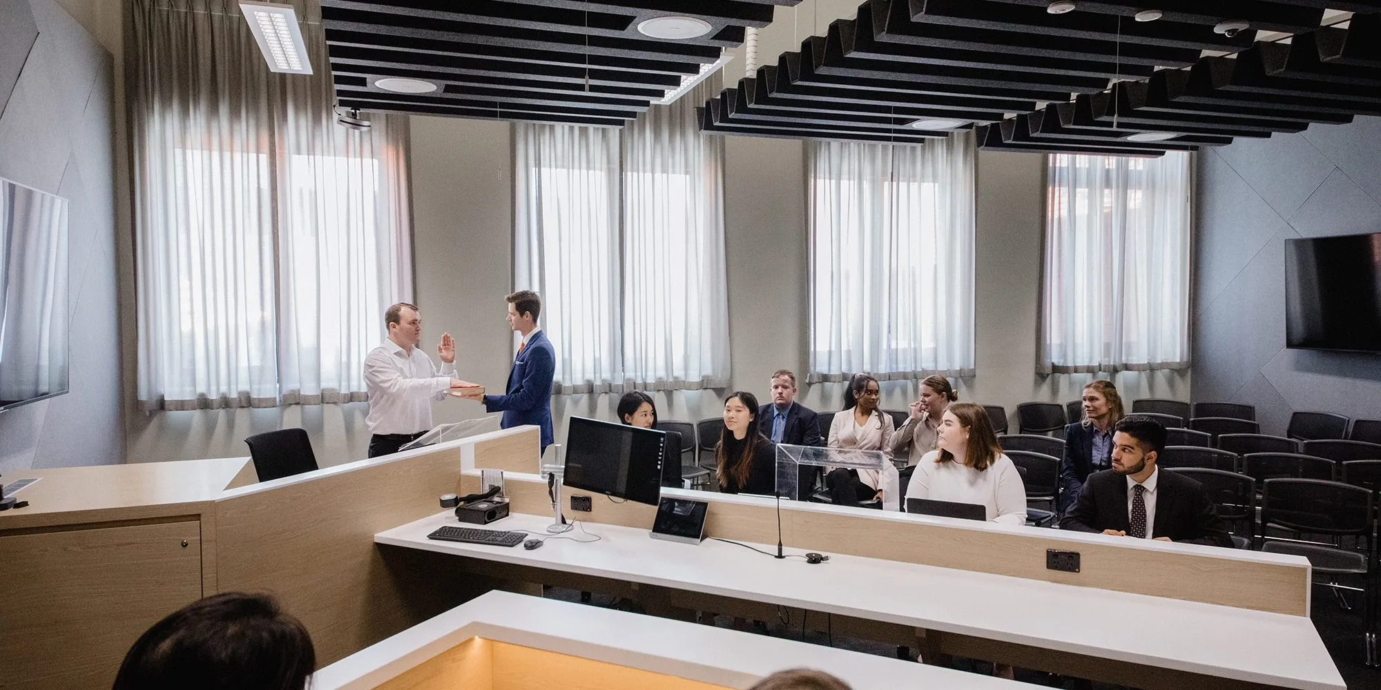 Students practising at the Jeanette Hacket Moot Court