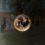 Abstract sphere with reflection of students