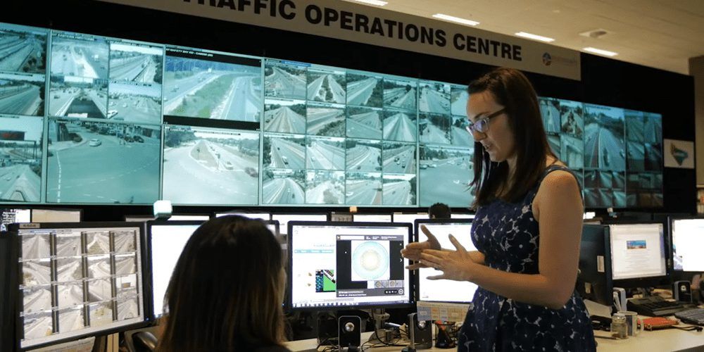 Civil engineering student in a traffic operations centre - play video