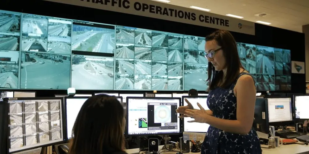 Civil engineering student in a traffic operations centre - play video