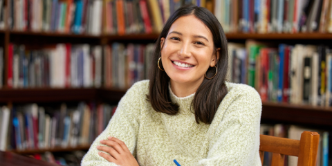 Student in a library