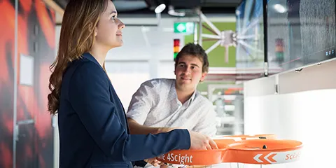 A female and male student in the Innovation Central Perth building