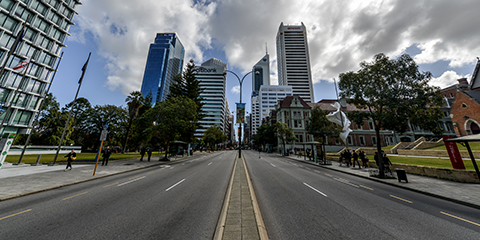 Roads running down the main street in Perth city centre