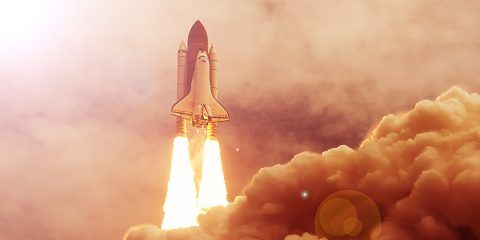 Rocket liftoff. The elements of this image furnished by NASA.