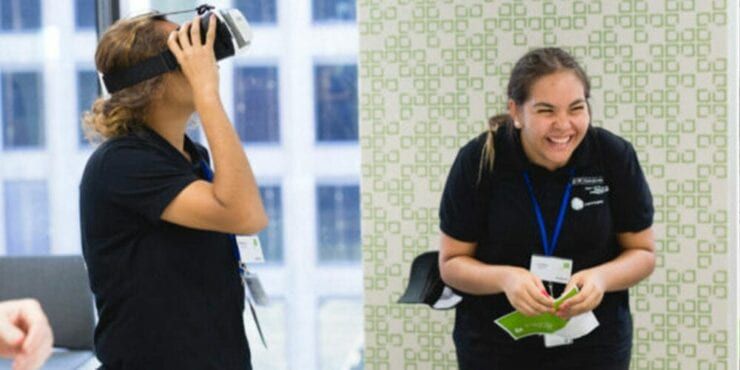 Students using VR goggles