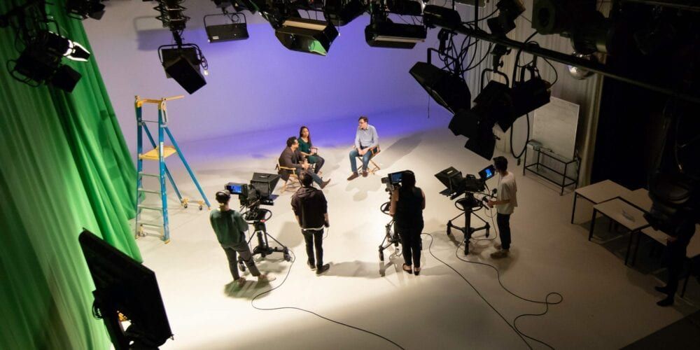 Students filming in Curtin's tv studio