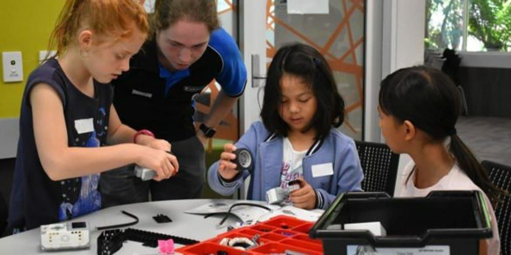 Young school aged students at roboacademy