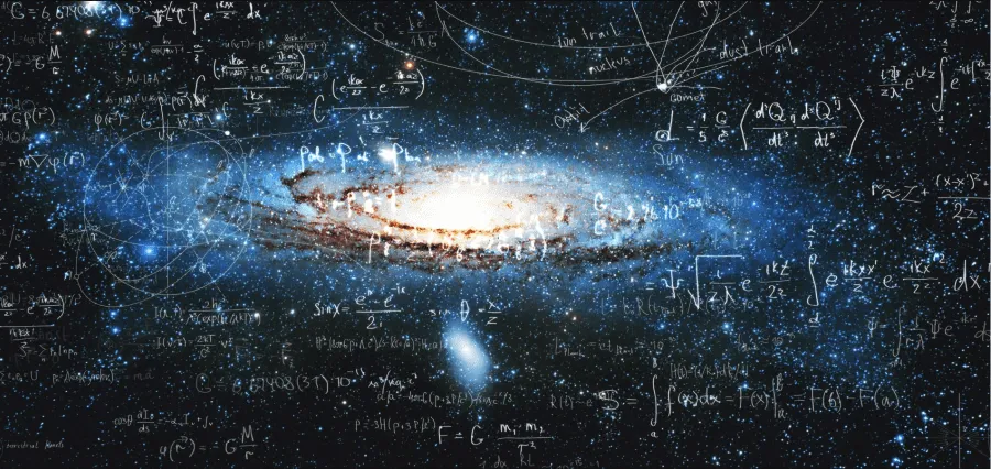 mathematical equations over a galaxy
