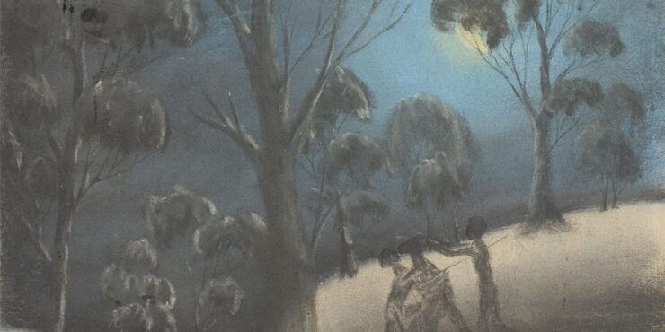 Once known child artist, Untitled c1949, pastel and graphite on paper, 279mm x 380mm. The Herbert Mayer Collection of Carrolup Artwork, Curtin University Art Collection. Gift of Colgate University, USA, 2013. Image reproduced with permission of the Carrolup Elders Reference Group.