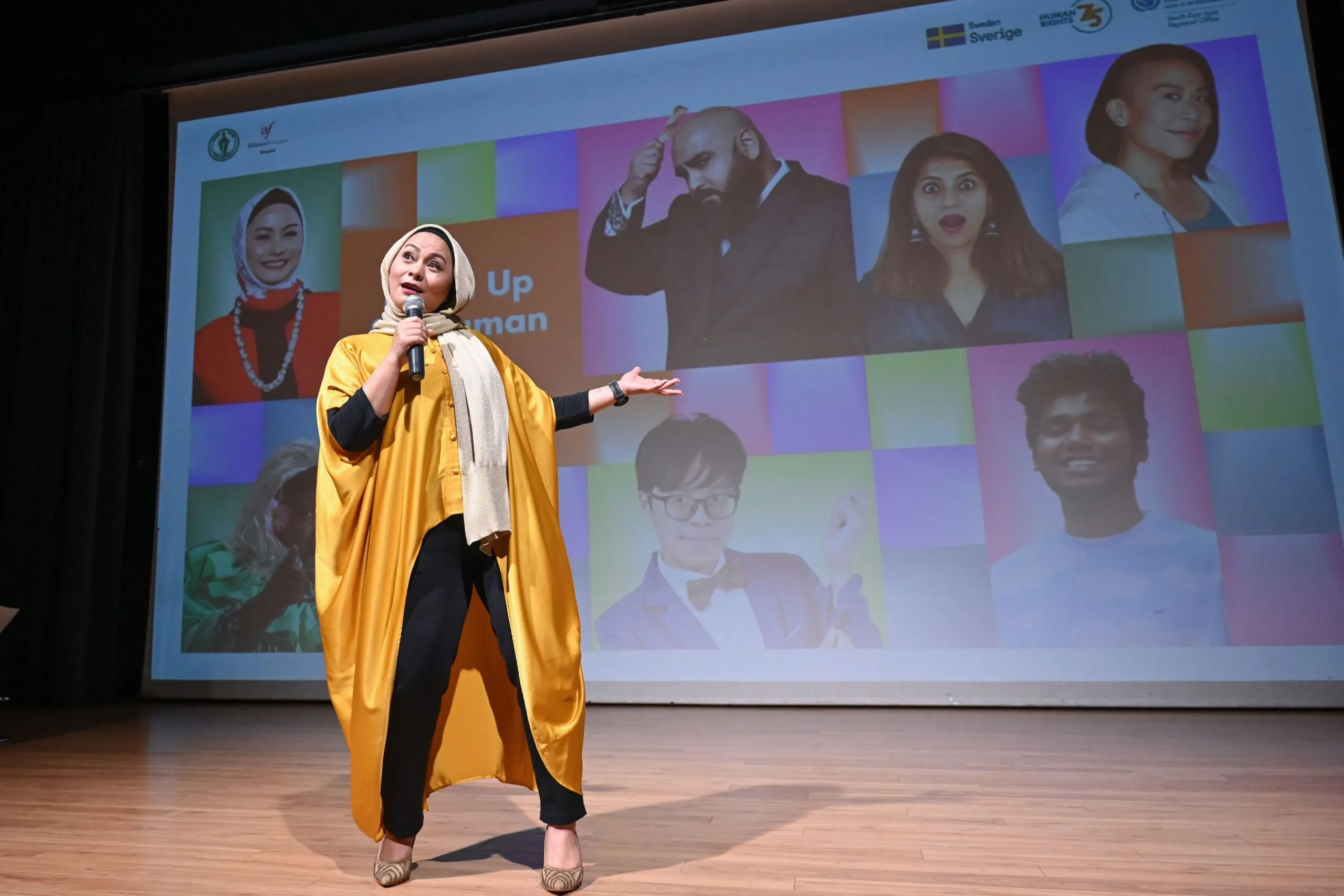 Curtin graduate Ligwina Hananto guest speaking at an event