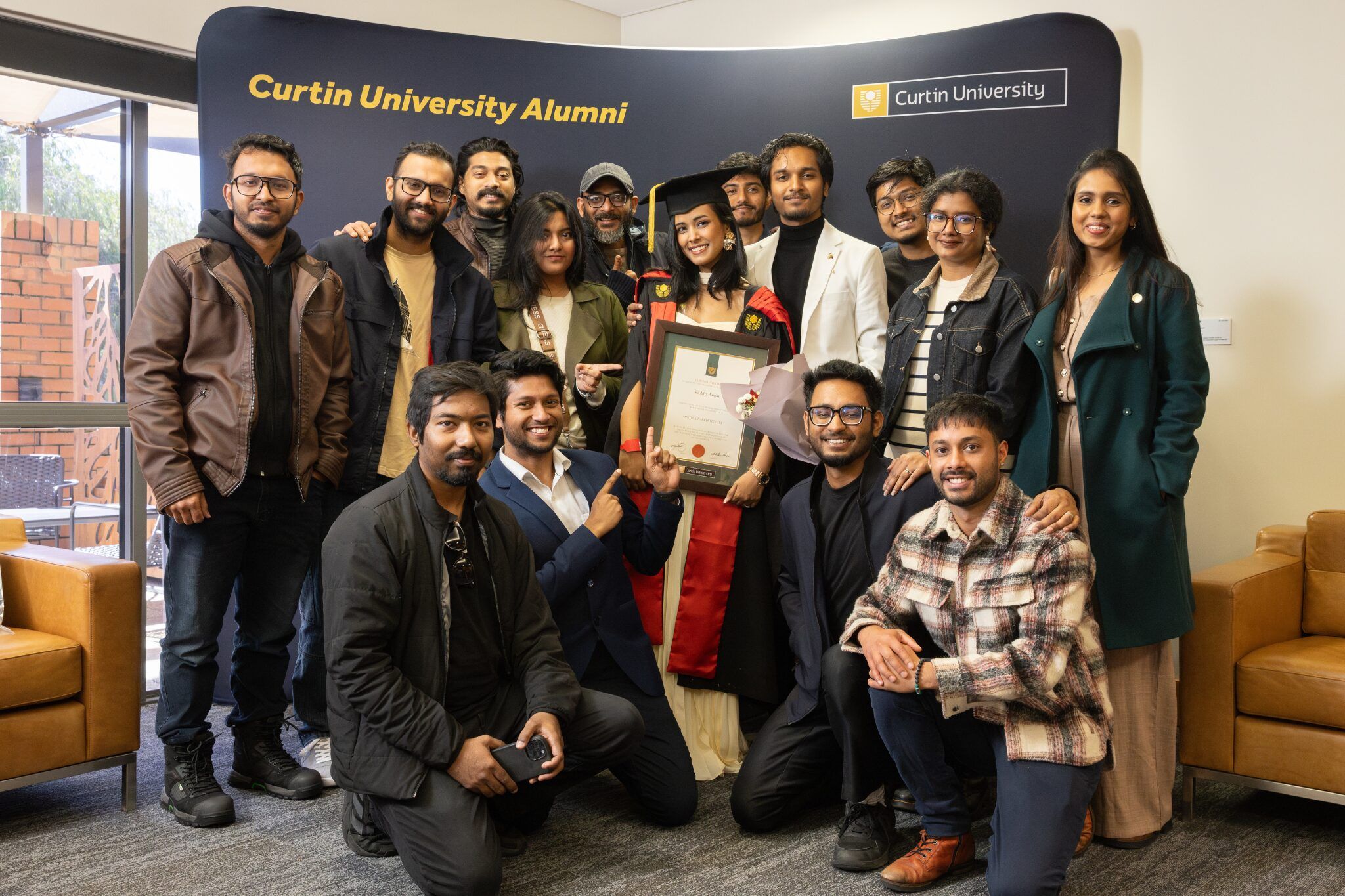 curtin student afia with her friends at her graduation