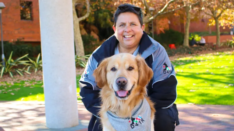 curtin graduate karen hollings and angus at curtin bentley campus.