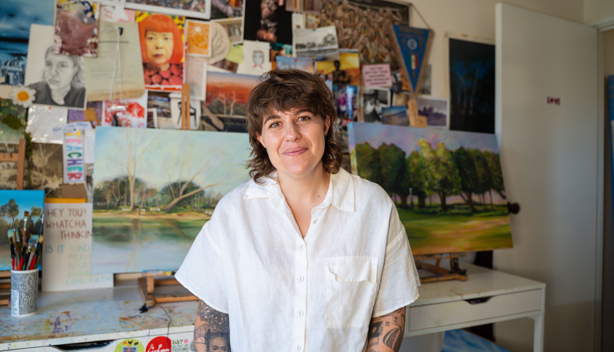 curtin fine arts and education graduate lisa principe in her studio.