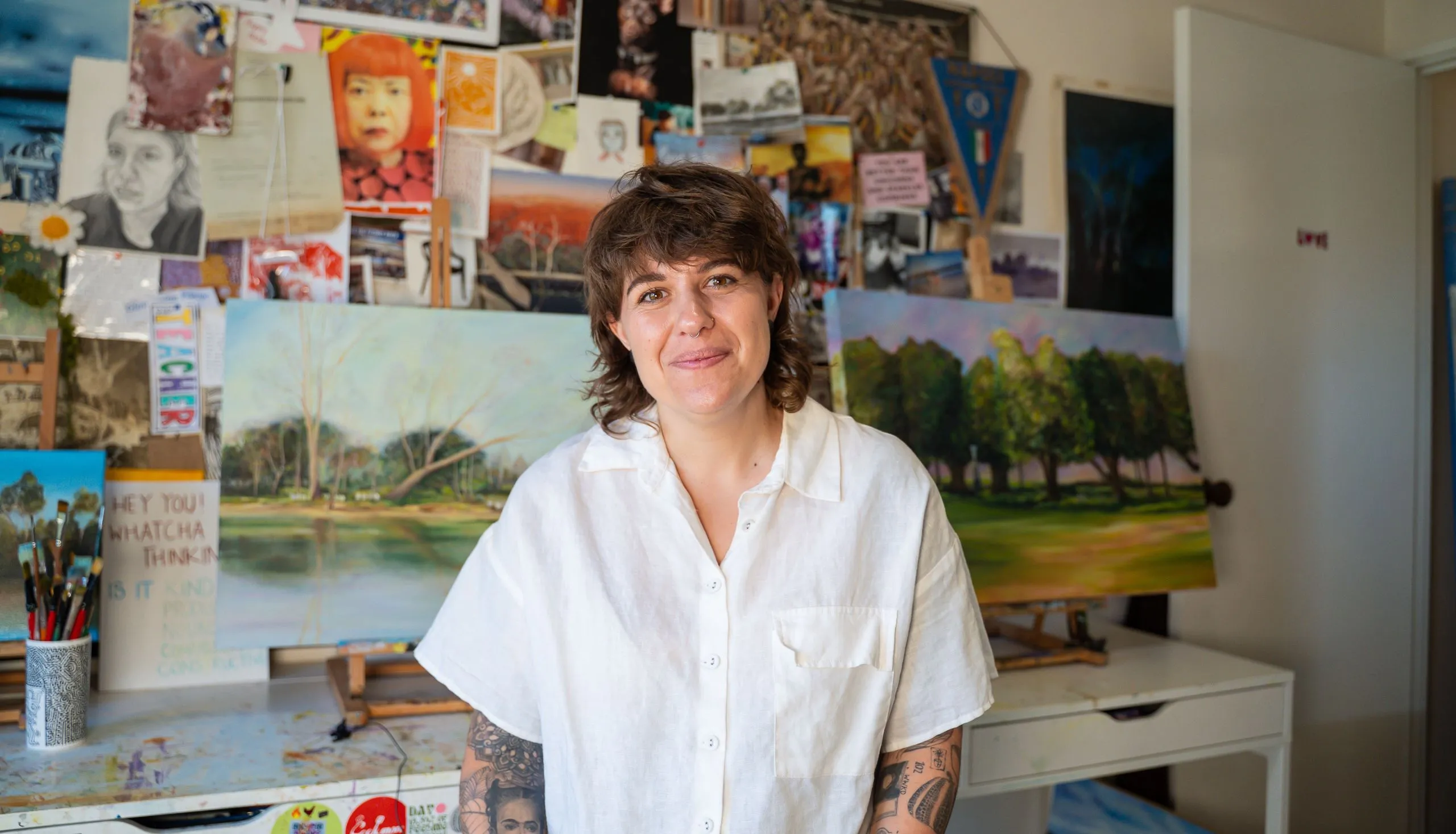 curtin fine arts and education graduate lisa principe in her studio.