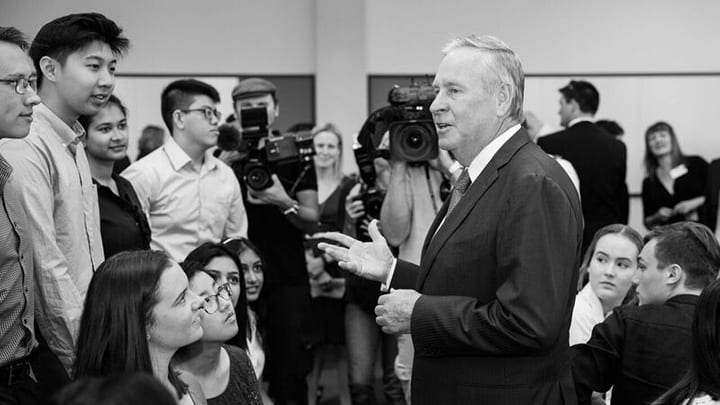 Former Western Australian Premier Colin Barnett addressing students