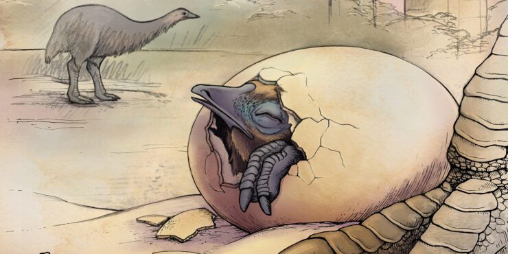 An artist’s impression of elephant birds in their natural habitat, Madagascar