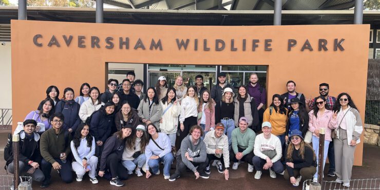 FBL International students take a group photo in front of the entrance of Caversham Wildlife park.