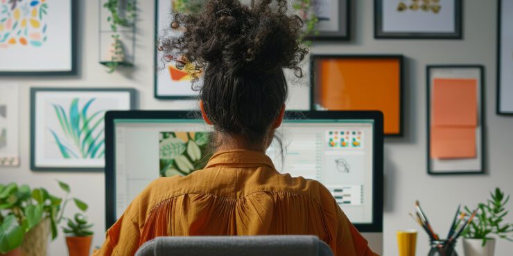 Student facing their computer, creating an online portfolio