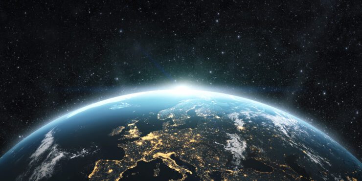 Planet earth from the space at night.