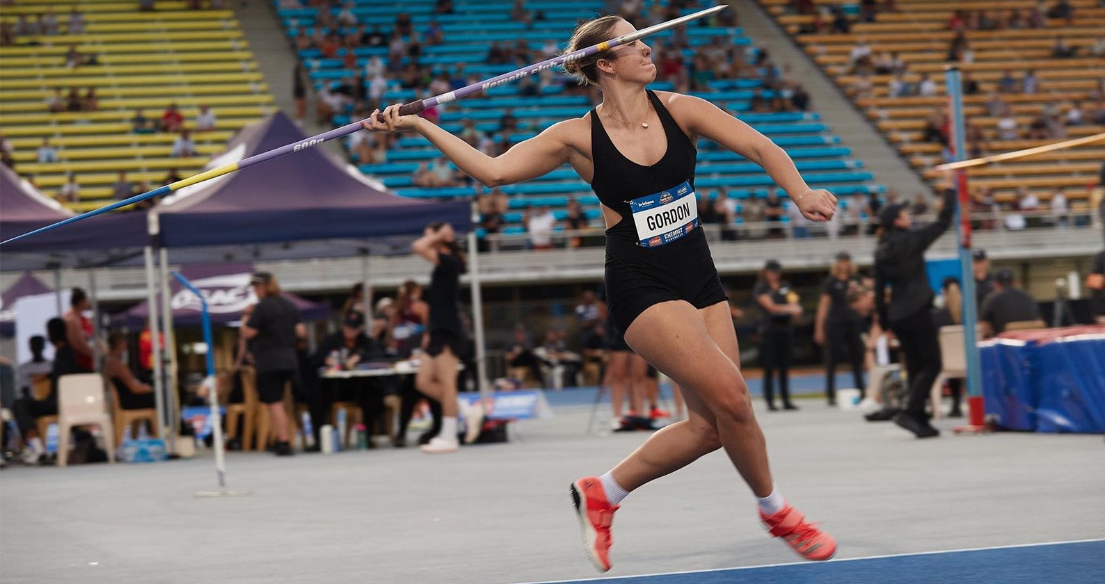 A female athlete throwing a javelin