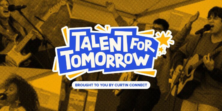 A banner of Talent for Tomorrow, with a collage of previous contestants