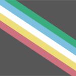 The Disability Pride Flag - The flag has a black background, and five diagonal stripes running from the top left corner to the bottom right corner of the flag ( L-R red, yellow, white, light blue, green).