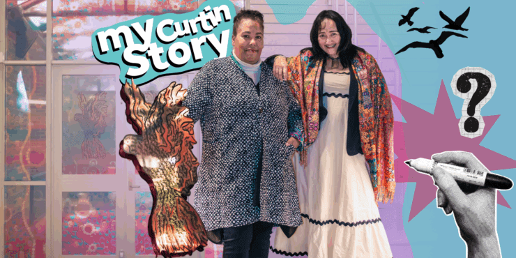 Desi and Fiona with their artwork.