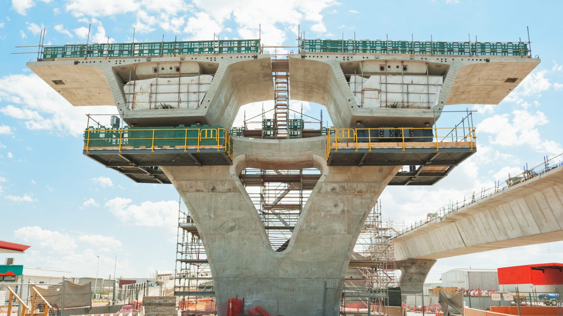 Raised train line under reconstruction.