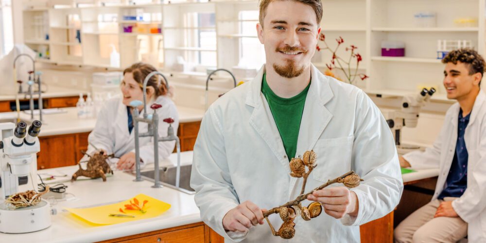 Student in biology laboratory