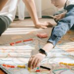Students playing a board game