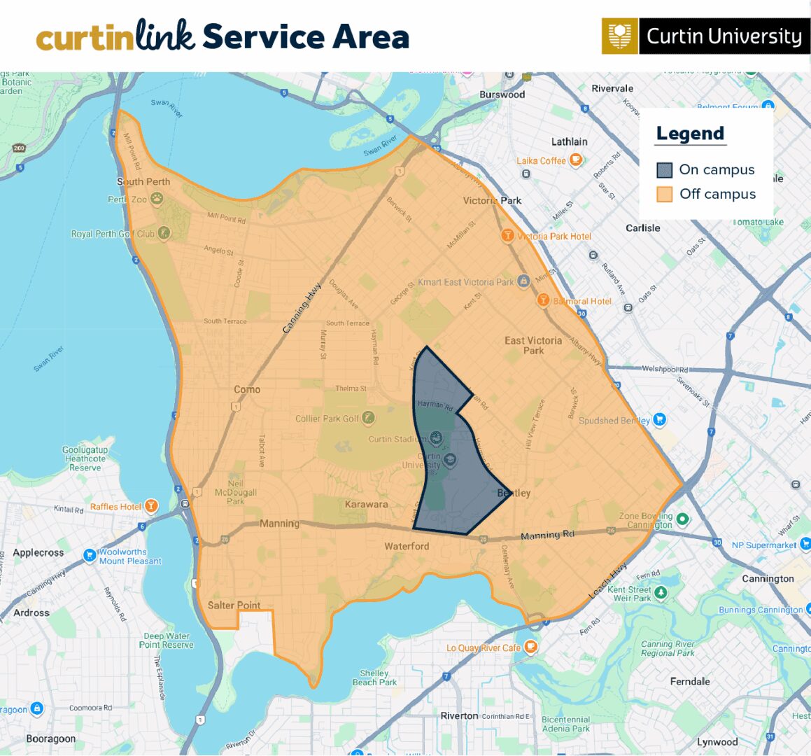 Map showing curtinlink service area