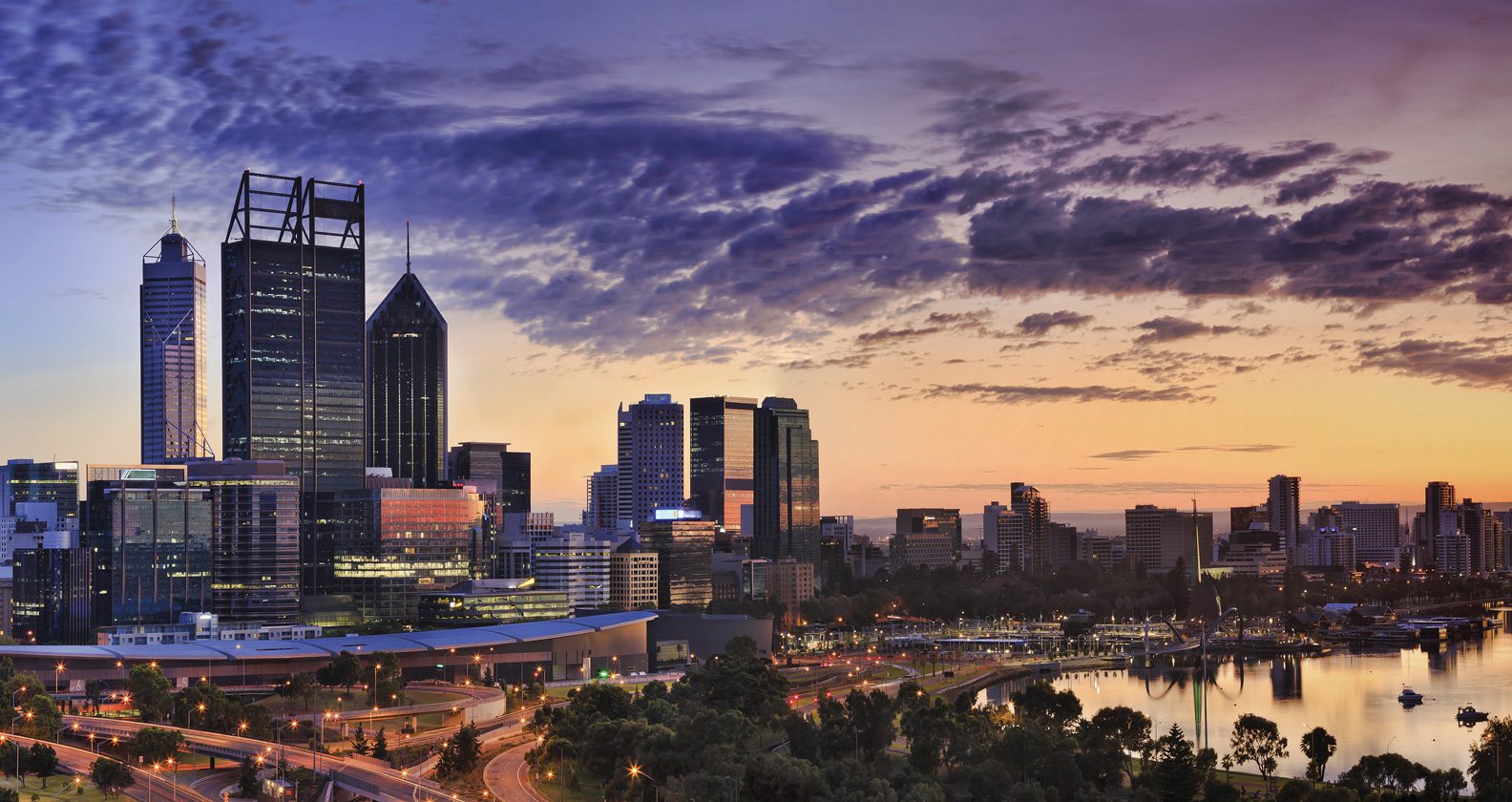 Perth cityscape at sunset