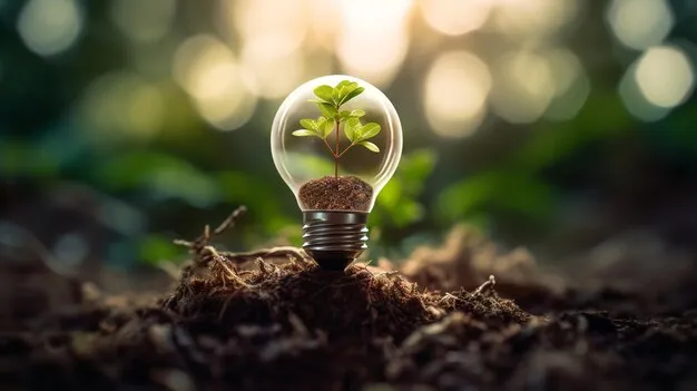 Lightbulb with succulent growing from the earth