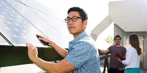 Student working with sustainable technology