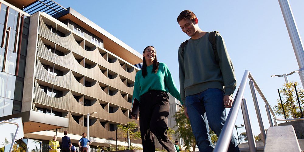 Students walking in The Amble at Curtin Perth