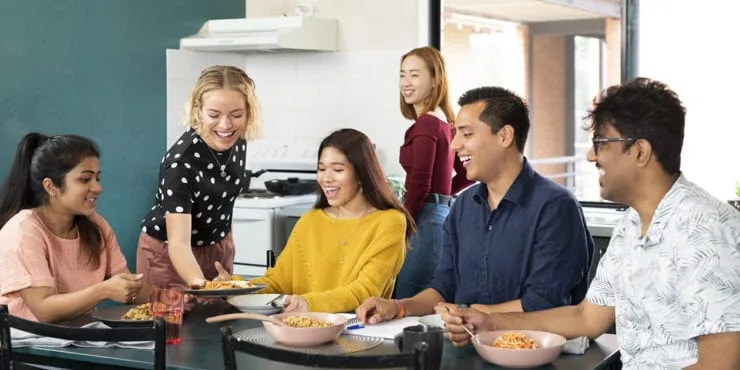 Students in the kitchen area.