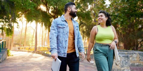 Students walking outside at Curtin Perth
