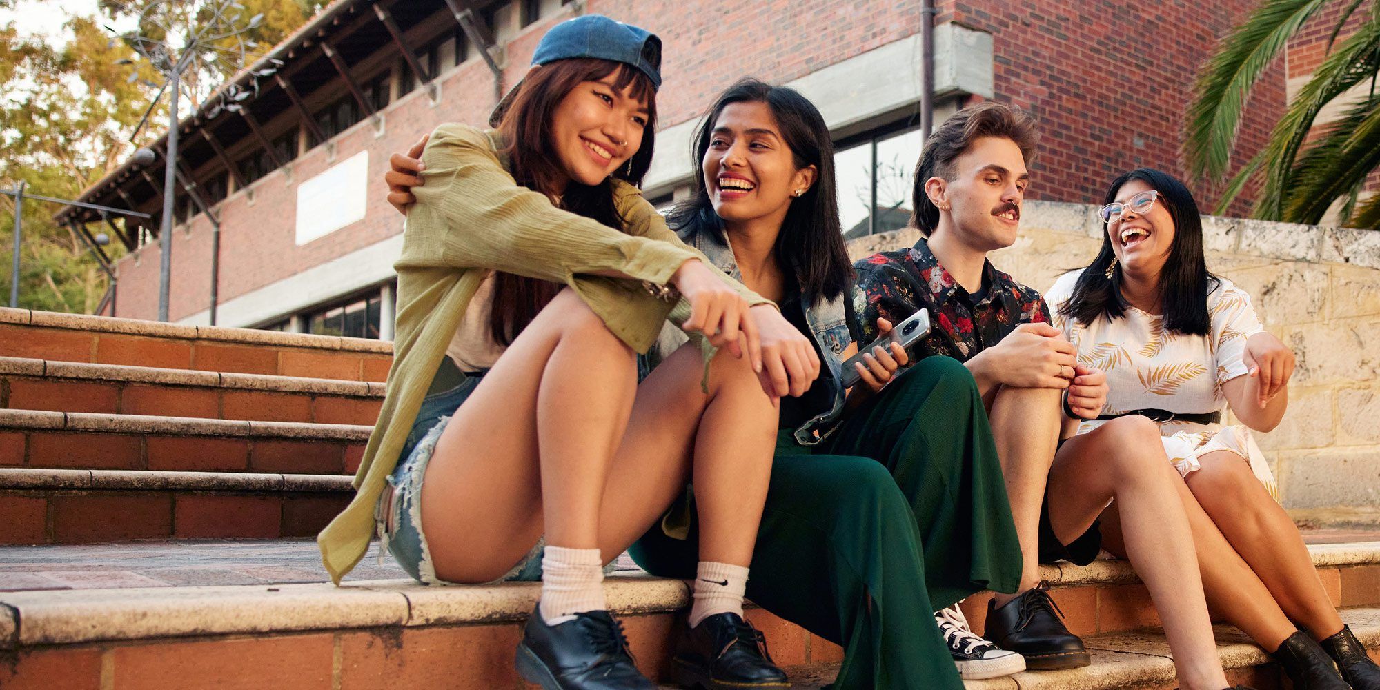 Students sitting together on campus