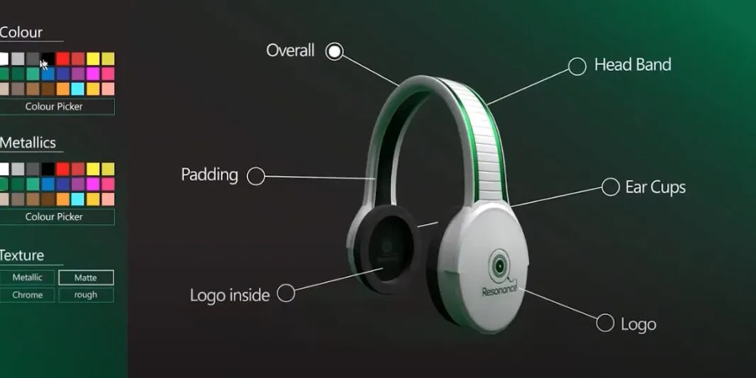 Image of headphones being designed - play video