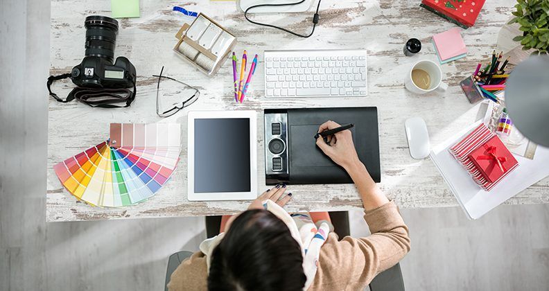 Design student working at their desk