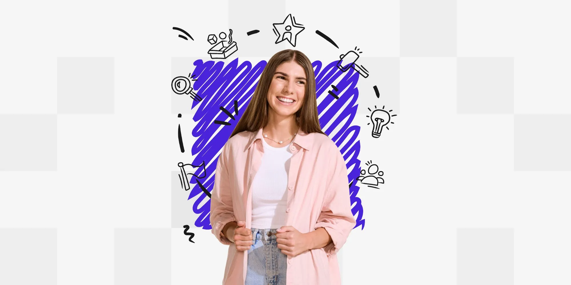 Young female student in front of a purple background.