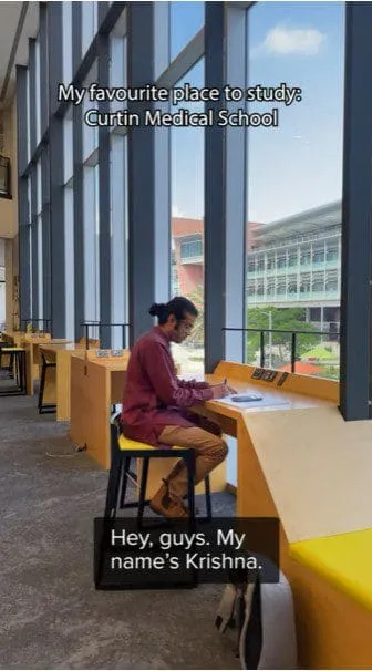 Curtin student sharing his favourite study spot