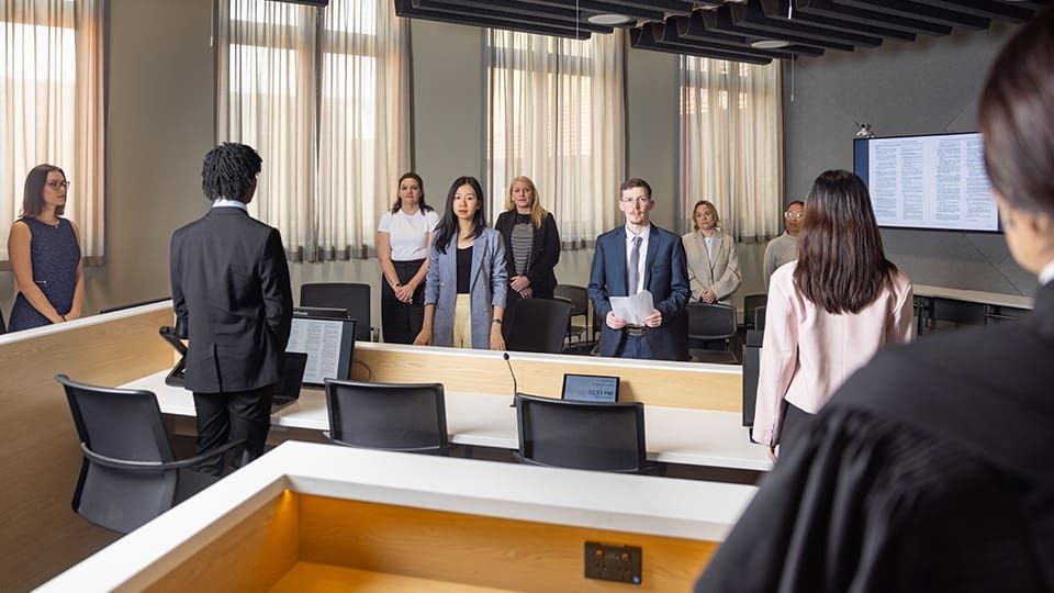 Law students in the moot court