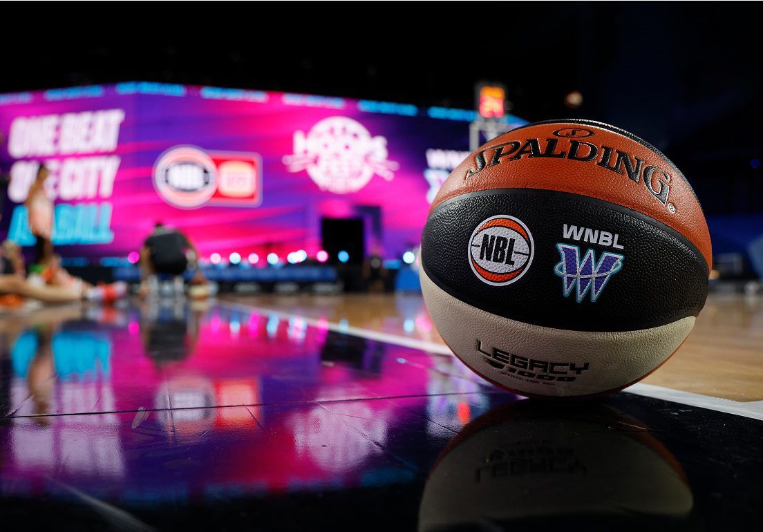 Basketball on a basketball court.